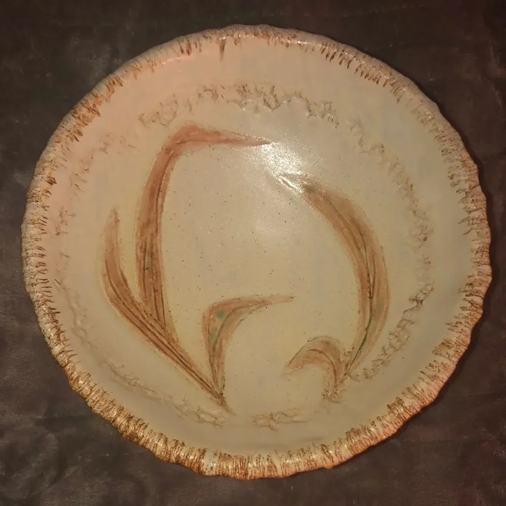 Vintage Hand Made Pottery Bowl Ivory Wheat Leaves